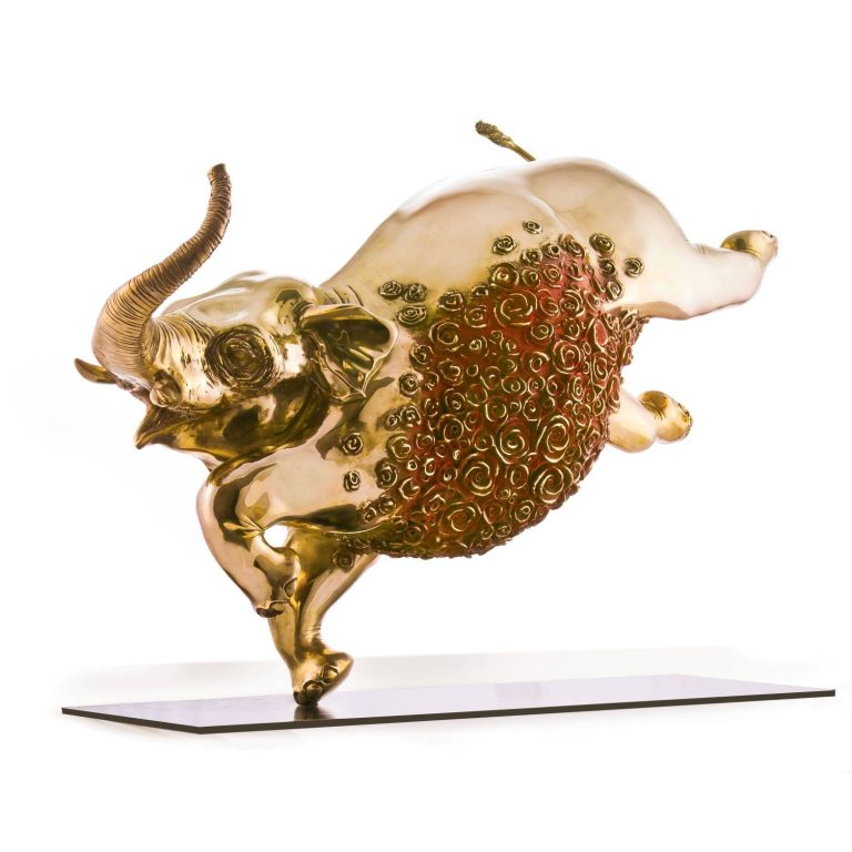Thierry BENENATI, elephant-roses, bronze, 52 x 77 x 40 cm