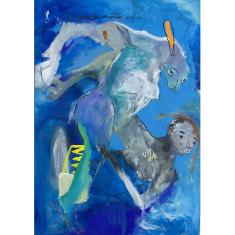 Francky CRIQUET, La Joconde marche enfin, Acrylique Sur Toile, 172 X 122 cm