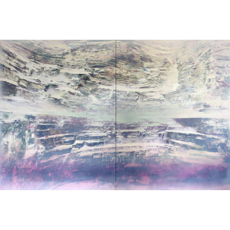 Erwann TIRILLY, “La caverna magnetica” de la série Atlas, Diptyque, Huile sur toile, 146 x 228 cm