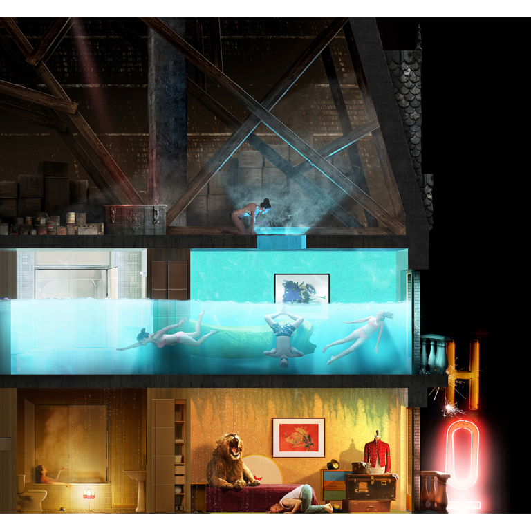 Nicolas BOUTRUCHE, Grand Hotel, Photographie, Tirage Sur Dibond Ou Plexiglass Sur Caisson Lumineux, 200 X 200 Cm Ou 250 X 250 Ou 300 X 300 Cm