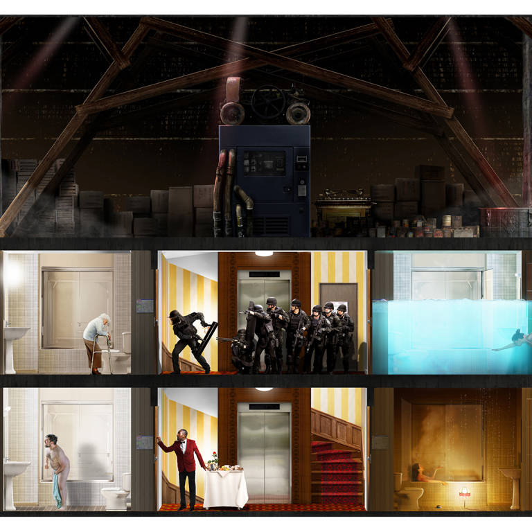 Nicolas BOUTRUCHE, Grand Hotel, Photographie, Tirage Sur Dibond Ou Plexiglass Sur Caisson Lumineux, 200 X 200 Cm Ou 250 X 250 Ou 300 X 300 Cm