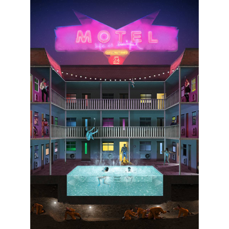 Nicolas BOUTRUCHE, Motel, Photographie, Tirage Sur Dibond Ou Plexiglass Sur Caisson Lumineux, 80 X 200 Cm Ou 100 X 250 Ou 120 X 300 Cm