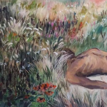 Qiongfei ZHANG, Un homme dans le jardin, Acrylique sur toile, 140 x 282 cm