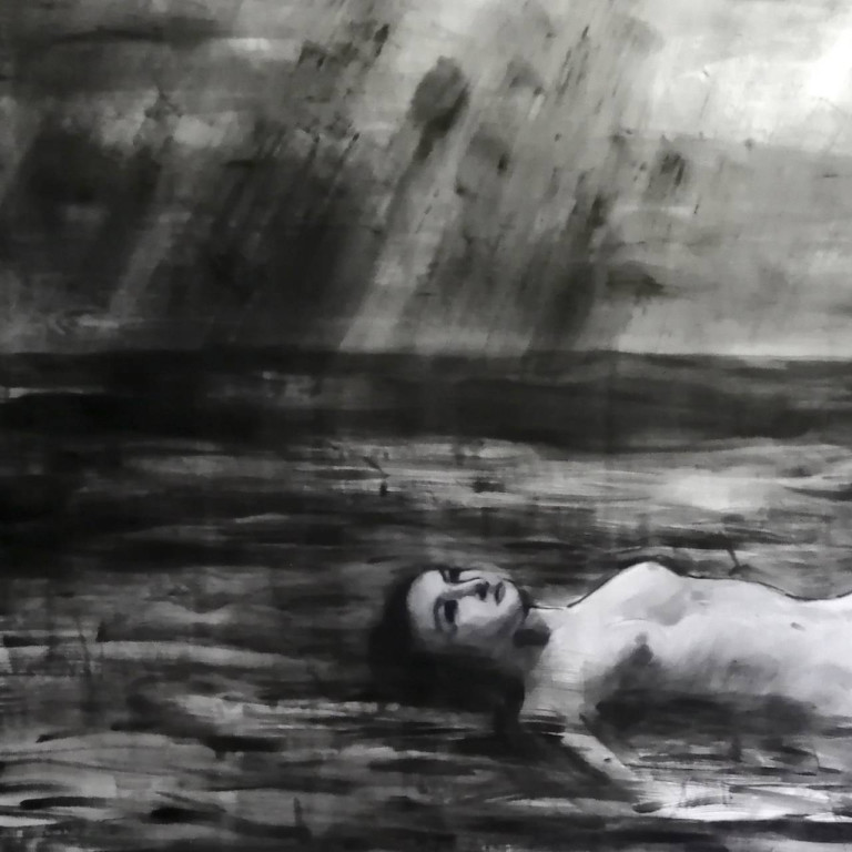 Qiongfei Zhang , Nuages et pluie, Encre de chine sur toile, 140 x 260 cm