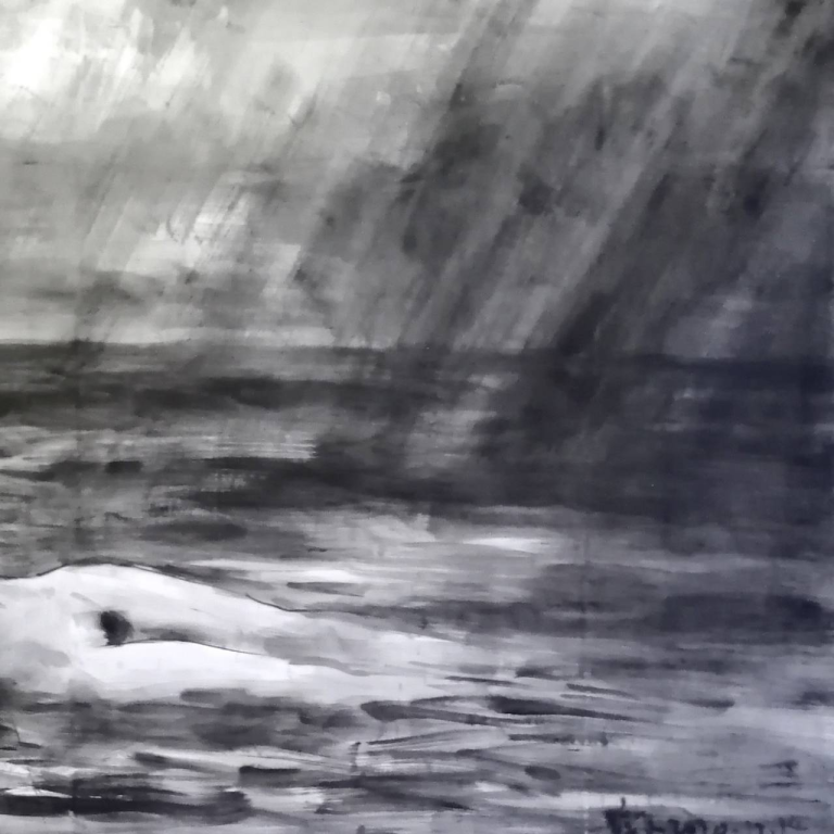 Qiongfei Zhang , Nuages et pluie, Encre de chine sur toile, 140 x 260 cm