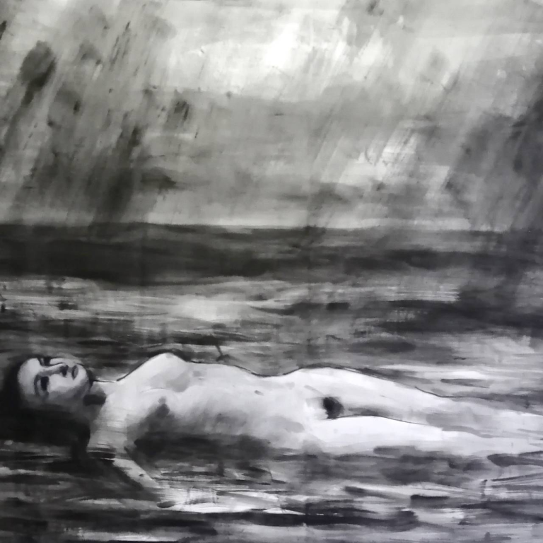 Qiongfei Zhang , Nuages et pluie, Encre de chine sur toile, 140 x 260 cm