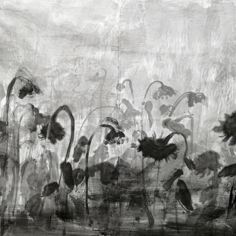 Qiongfei Zhang, Tournesols, Encre se chine sur toile, 140 x 400 cm