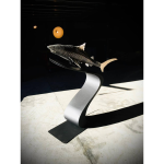 CHAT NOIR, Iron Squale, Sculpture Acier Inoxydale, 3 Exemplaires, 26 X 140 X 55 Cm,  (piedestal 110 X 70 X 40 Cm)