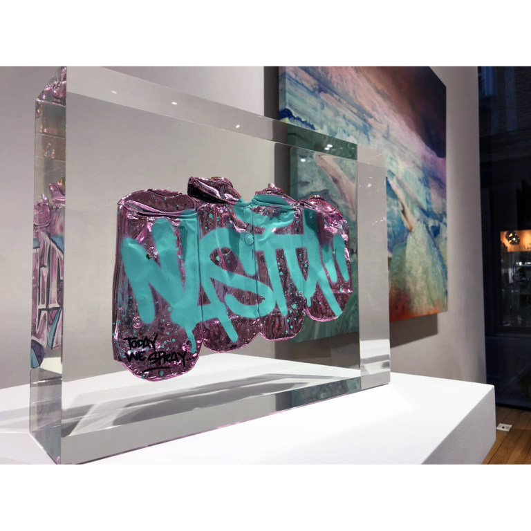 NASTY, 4 crashed cans, Inclusion cristal de synthèse, 33 X 23 X23 cm