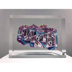 NASTY, 4 crashed cans, Inclusion cristal de synthèse, 33 X 23 X23 cm