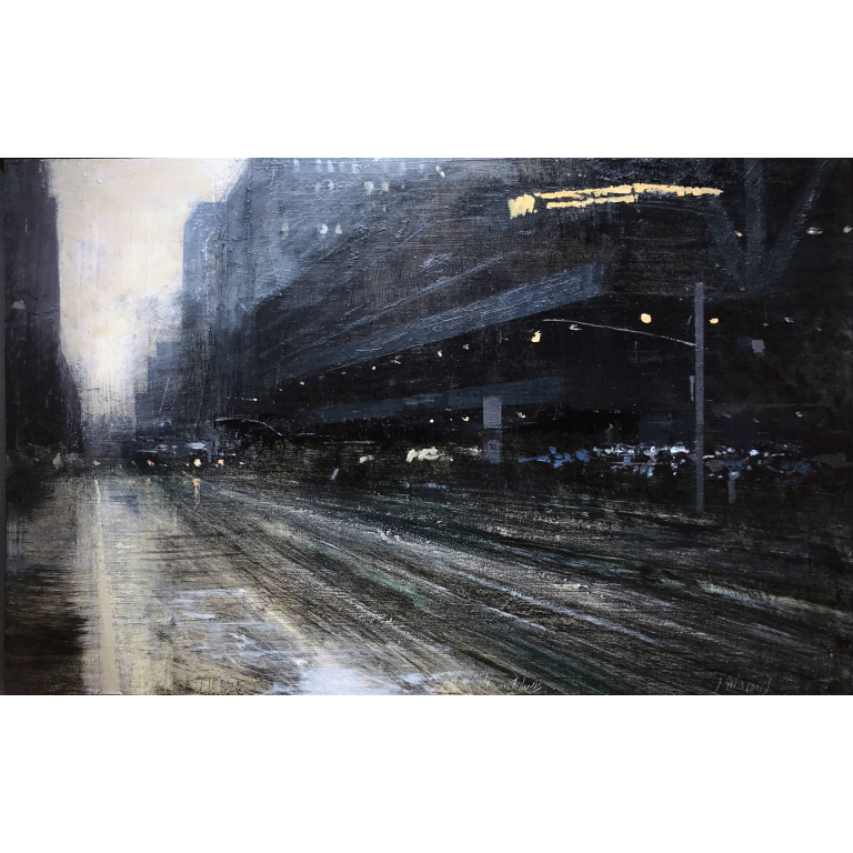 QUINCOCES, La Estacion De Autobus, Huile Sur Bois, 50 X32 Cm