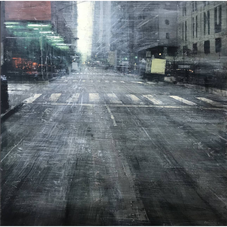 Alejandro QUINCOCES – Light in the steet – Peinture à l’huile – 85×85 cm