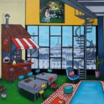 ALIONE – La Guinguette – Huile, bombe aérosol et acrylique sur toile – 120x120cm