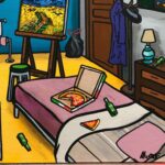 ALIONE, La chambre de Van Gogh revisitée, huile, bombe aérosol et acrylique sur toile 60 x 60 cm