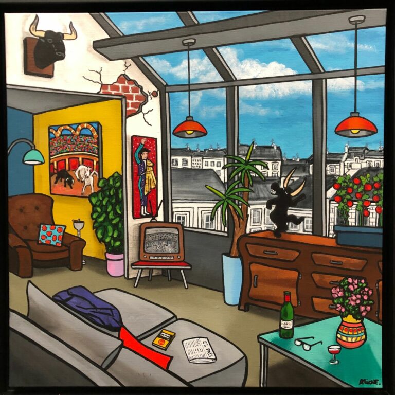 ALIONE, Paris Pampelune, Huile, Bombe Aérosol Et Acrylique Sur Toile, 66 x 66 cm