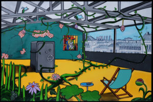 ALIONE, Profitons du moment présent, Huile, bombe aérosol et acrylique sur toile, 134 x 89 cm