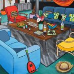 ALIONE, Souvenir d’une nuit étoilée, Huile, bombe aérosol et acrylique sur toile, 80 x 120 cm