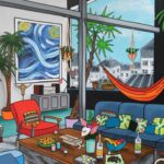 ALIONE, Souvenir d’une nuit étoilée, Huile, bombe aérosol et acrylique sur toile, 80 x 120 cm