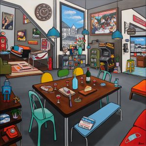 ALIONE, Un brin nostalgique, Huile, bombe, aérosol et acrylique sur toile, 140 X 140 cm