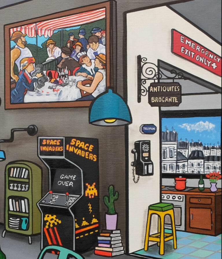 ALIONE, Un brin nostalgique, Huile, bombe, aérosol et acrylique sur toile, 140 X 140 cm