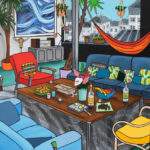 Alione, Souvenir d’une nuit étoilée, Huile, bombe aérosol et acrylique sur toile, 80×120 cm