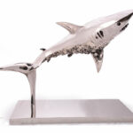 Thierry BENENATI , Requin Cimetière, Bronze Recouvert D’argent, 74 X 102 X 45 Cm