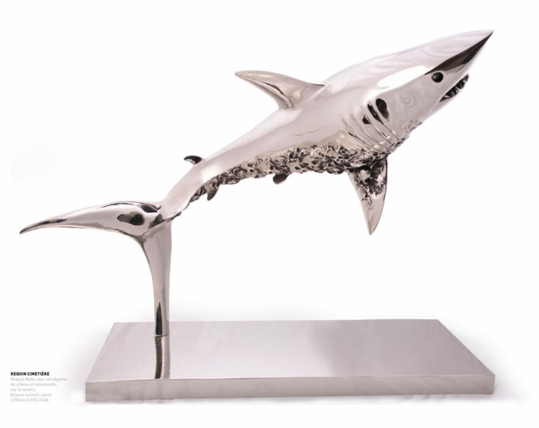 Thierry BENENATI , Requin Cimetière, Bronze Recouvert D’argent, 74 X 102 X 45 Cm