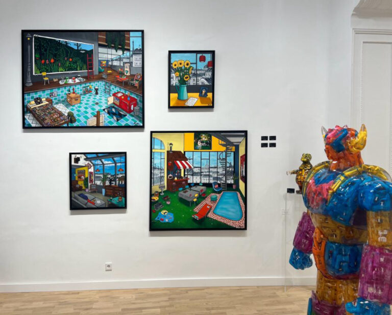 ALIONE, Installation, Un atelier de rêve, Huile, Bombe, aérosol et acrylique sur toile, 146 x 114 cm