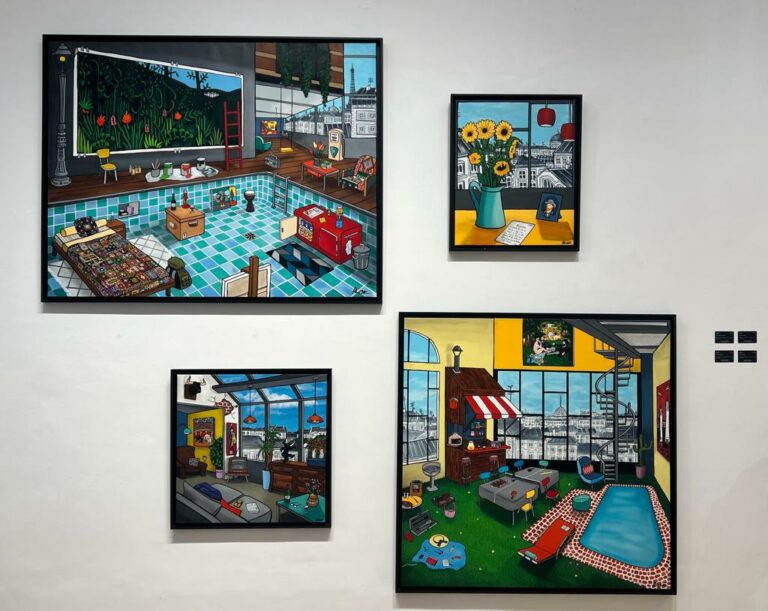 ALIONE, Installation, Un atelier de rêve, Huile, Bombe, aérosol et acrylique sur toile, 146 x 114 cm