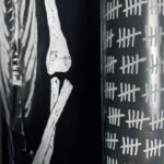 Fred GUILLET, Body bags  s61 à s53, Peinture acrylique sur sacs en polyéthylène 200 micron avec fermeture éclair, installation de 5 sacs mortuaires, dimensions : 240 X 540 cm