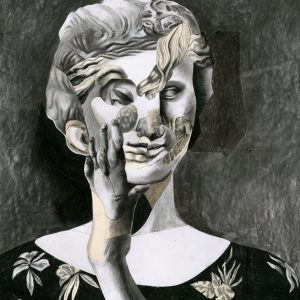 David FESTOC, La caresse, crayon et collages sur papier 65 x 50 cm