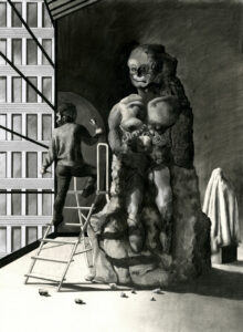 David FESTOC, Le Golem, Crayon et collages sur papier, 70 x 55 cm