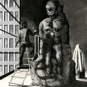 David FESTOC, Le Golem, Crayon et collages sur papier, 70 x 55 cm