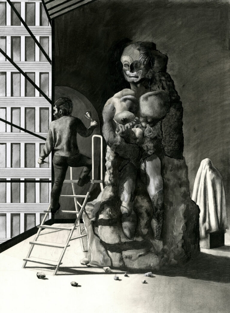 David FESTOC, Le Golem, Crayon et collages sur papier, 70 x 55 cm