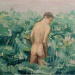 Zhang Qiongfei, Bassin de lotus d’été 夏日荷塘, Acrylique sur toile, 140 x 282 cm