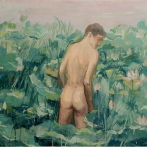 Zhang Qiongfei, Bassin de lotus d'été 夏日荷塘, Acrylique sur toile, 140 x 282 cm