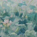 Zhang Qiongfei, Bassin de lotus d’été 夏日荷塘, Acrylique sur toile, 140 x 282 cm