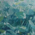 Zhang Qiongfei, Bassin de lotus d’été 夏日荷塘, Acrylique sur toile, 140 x 282 cm
