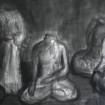 Zhang Qiongfei, Cinq bouddhas 五佛, Encre de chine sur toile, 140 x 270 cm