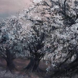 Zhang Qiongfei, Les arbres solitaires 寂寞花, Acrylique sur toile, 104 x 300 cm