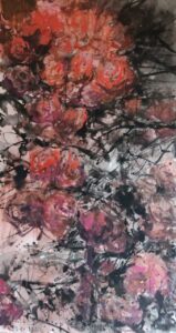 Zhang Qiongfei, Roses d'automne 秋日玫瑰, Technique mixte sur toile, 186 x 100 cm