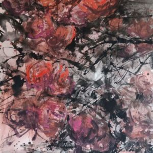 Zhang Qiongfei, Roses d'automne 秋日玫瑰, Technique mixte sur toile, 186 x 100 cm