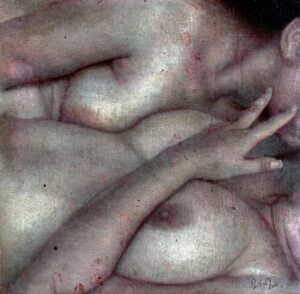 MORALES - Floating Babies - Huile Sur Toile - Diptyque 195 X 130 Cm Chacune 195 X 260 cm Total
