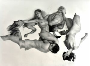 MORALES - Floating Figures - Crayon graphite et fusain sur papier - 114 x 146 Cm