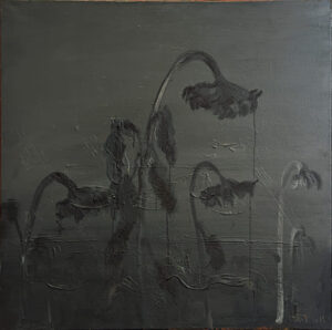 Zhang- Quelques Tournesols -Technique Mixte Sur Toile- 80x80 Cm