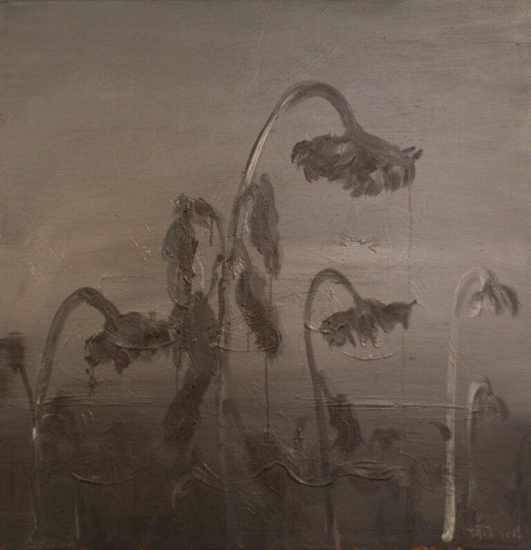 Zhang- Quelques Tournesols -Technique Mixte Sur Toile- 80×80 Cm