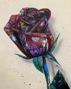 ONEMIZER - Rose de bitume - Technique mixte sur toile