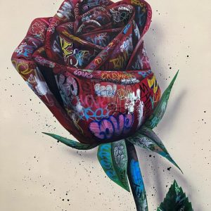 ONEMIZER - Rose de bitume - Technique mixte sur toile