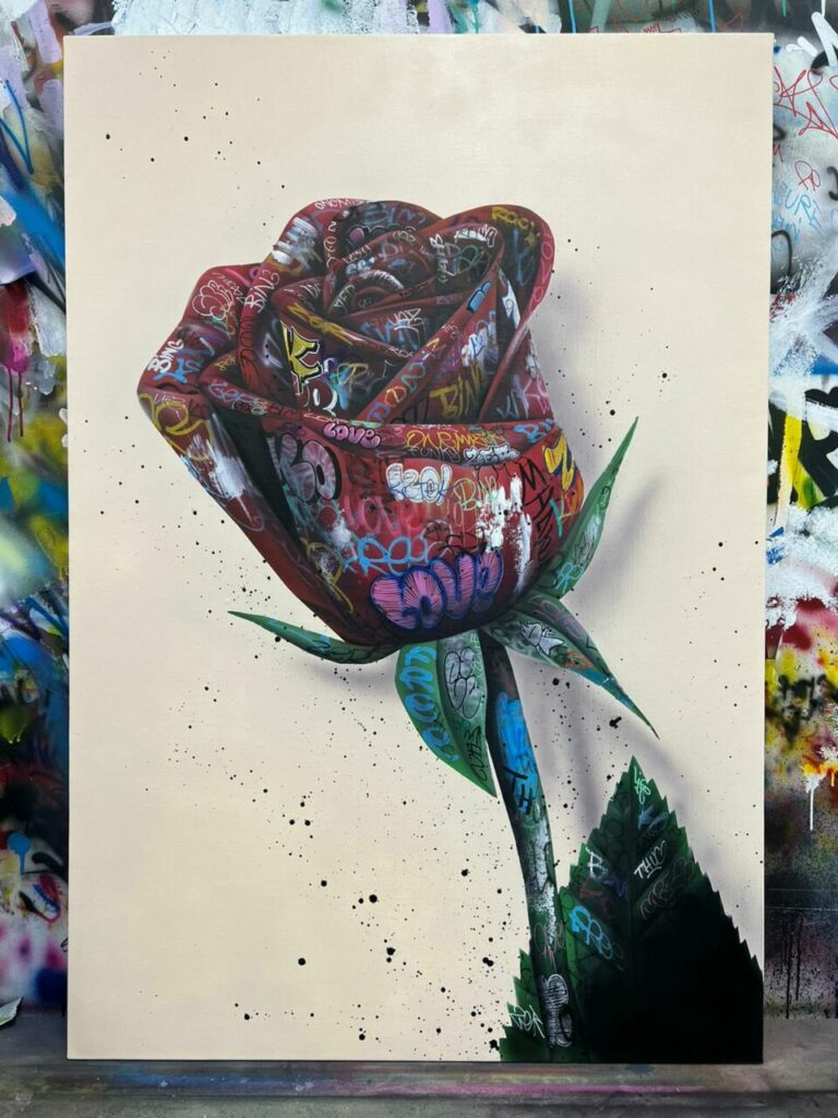 ONEMIZER – Rose de bitume – Technique mixte sur toile