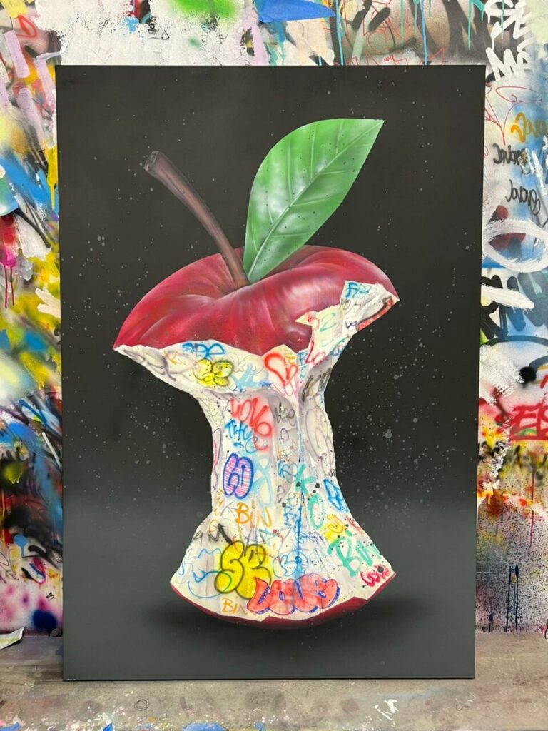 ONEMIZER – Pomme d’amour – Technique mixte sur toile